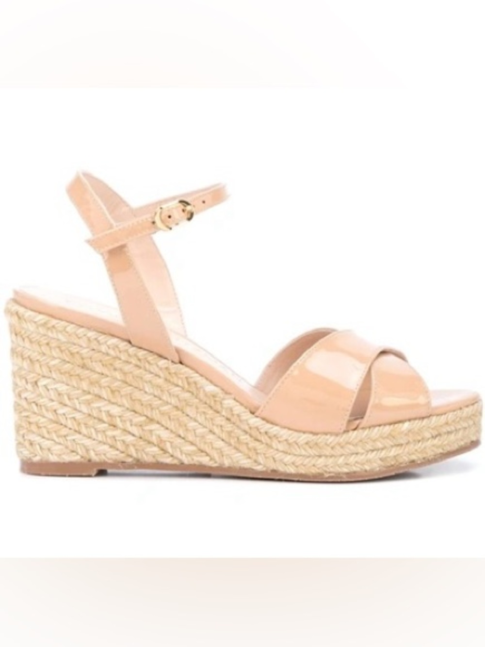 Stuart Weitzman Rosemarie Adobe Patent Leather Wedge Sandals Women’s 10